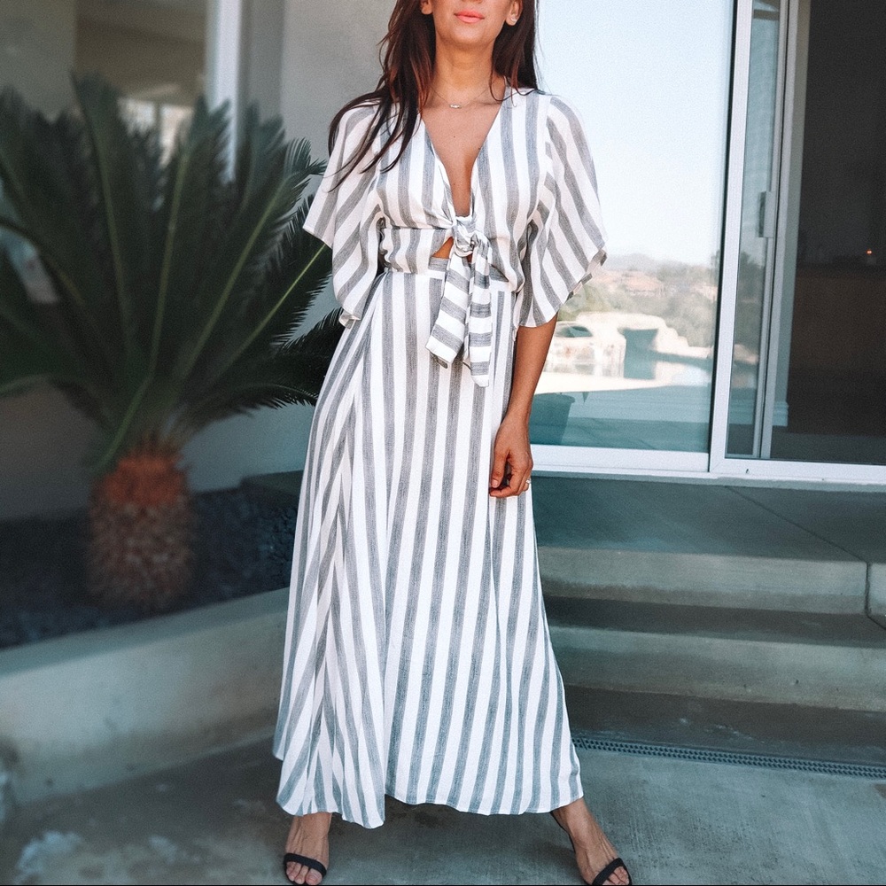 Striped Maxi Dress With Front Tie
